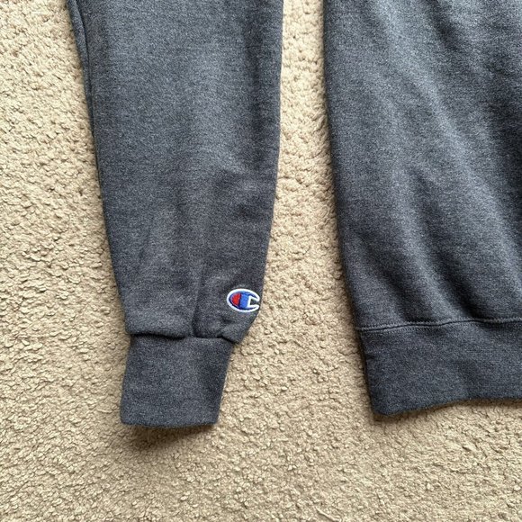 Champion Sweatshirt Mens Small Grey Hoodie Pockets Logo Spellout - Picture 11 of 12